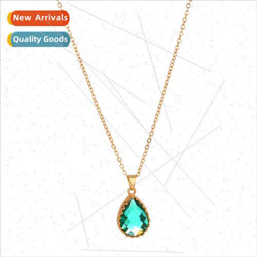 Emerald Zirconia Necklace Copper Micro Set Teardrop Wrapped
