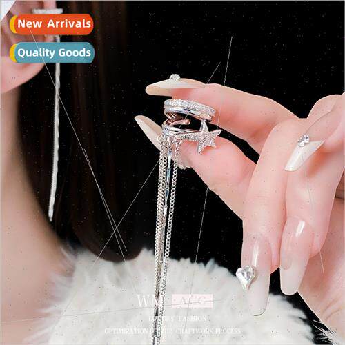 Zirconia star chain tassel metal ear clips Korea ins ear bon