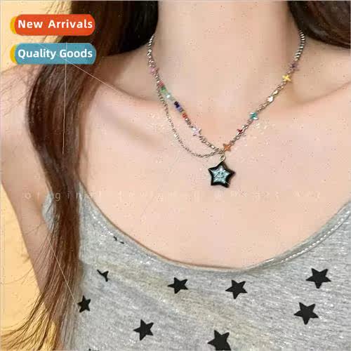 Black Pentagram Smiley Pendant Patchwork Necklace New che Sp