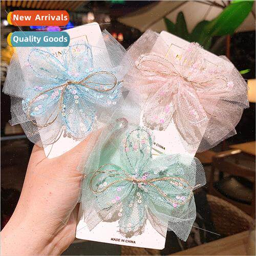 Korea new children mesh bow hair clips cute girls hair card