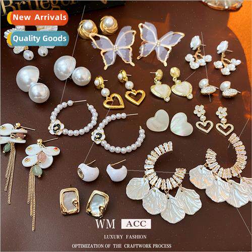 silver pin pearl heart flower earrings fashion earrings