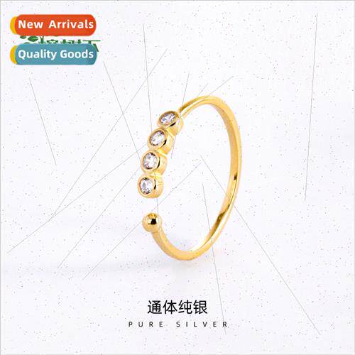 S925 silver plated four zirconia open ring ins simple versat