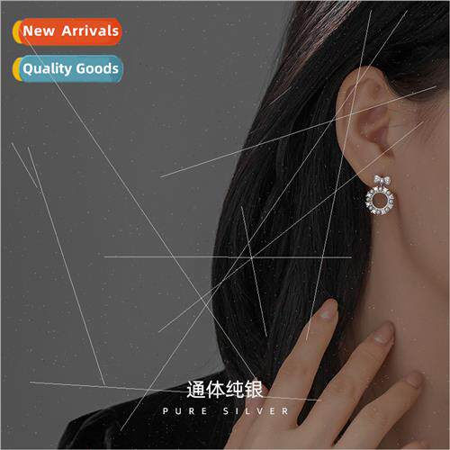 S925 silver pearl wreath circle earrings female niche bow ea