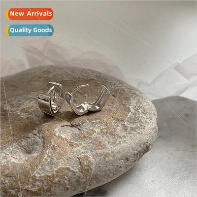 Koreas925 silver square earrings earrings men snap type wide