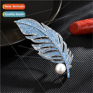 Blue Zirconia Feather Brooch Women Corsage Su Jacket Coat Sw