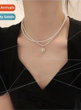 Vintage baroque sunflower necklace double pearl niche whenin