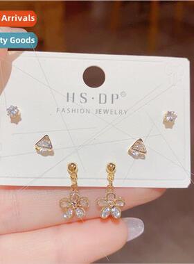 Koreas925 silver needle simple geometric flowers earrings se