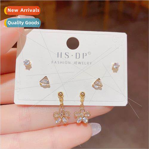 Koreas925 silver needle simple geometric flowers earrings se