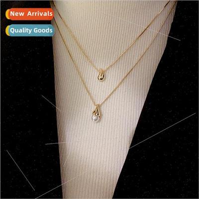 mple teardrop pearl necklace twopcs fashion sweater chain