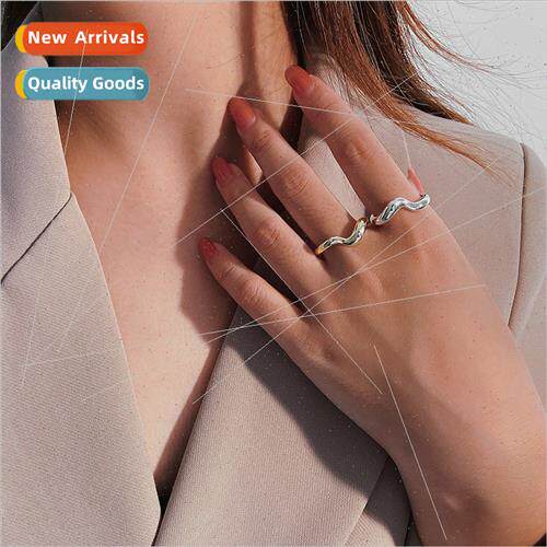 S925 silver wave bglossy open ring female retro ins cold win