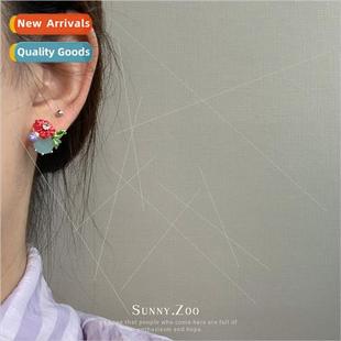 French vintage 925 silver pin enamel flower earrings niche m