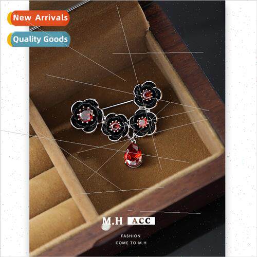 Black flower brooch female court exquise niche pin corsage c