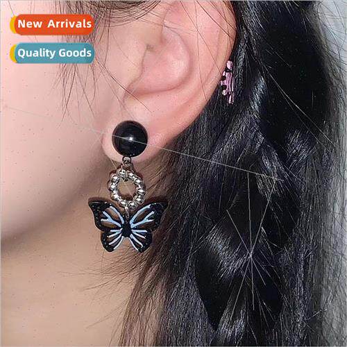 Black butterfly earrings sweet cool ins niche retro hundred
