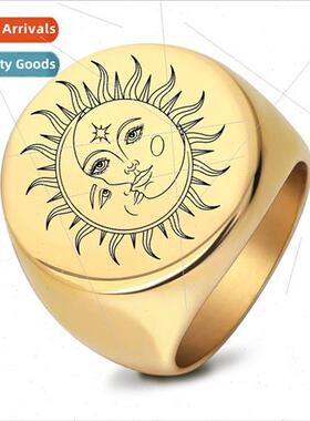 22MM glossy ring laser sunflower tanium steel men women fted