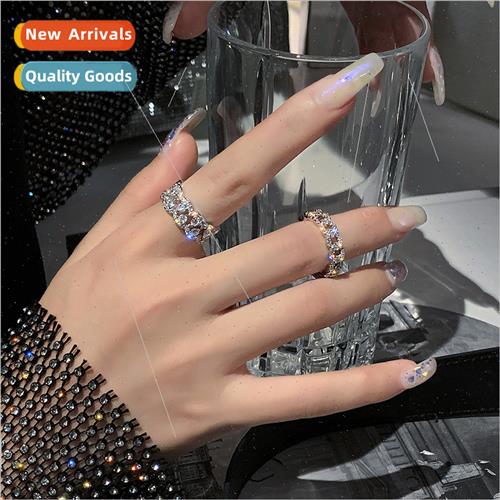New ins sparkling diamond open finger ring cold wind French