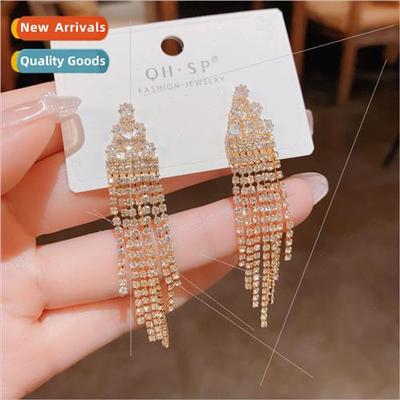 Square zirconia triangle tassel earrings women s925 silver p
