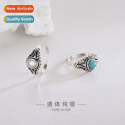 s925 silver inlaid turquoise ring vintage thai silver craft