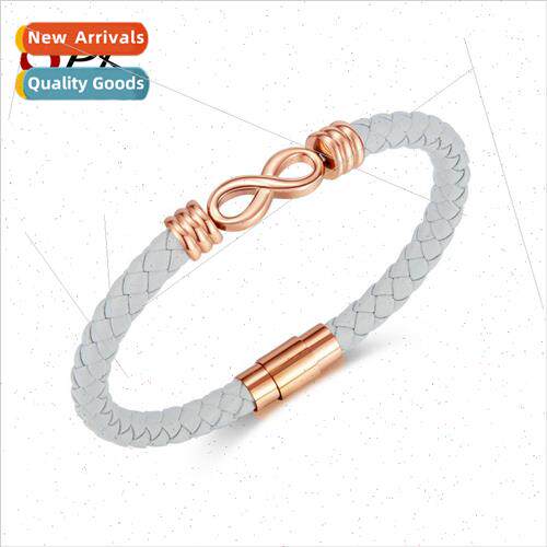 Handmade Braided Light Gray Leather HCharms Rose Gold Plated