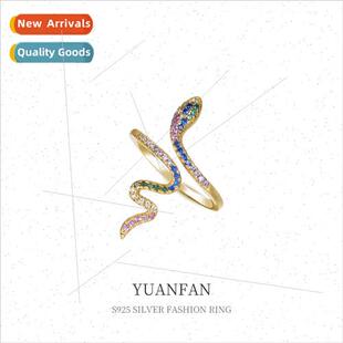 925 silver colorful diamonds snake ring women niche Europe z
