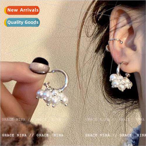Korea ins blogger niche sweet pearl flower earrings female r