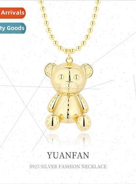 925 lver Cute Stacking Bear Necklace Women Hundred Ins Penda