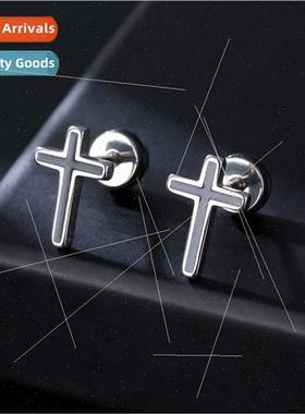 Tanium steel cross earrings male stainless steel earrings fe
