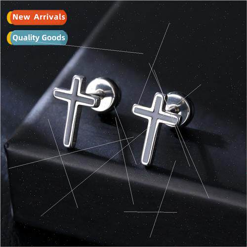 Tanium steel cross earrings male stainless steel earrings fe