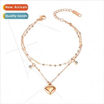 Teenage love heart peach heart double layer tanium steel ank
