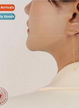 French ins grid one line earwire earrings tanium steel gold