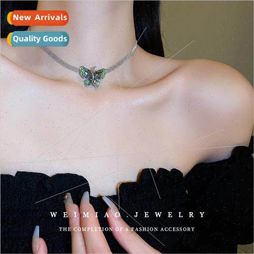 Green crystal butterfly necklace Korea ins sweet cool creati