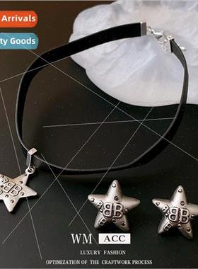 star letter B leather necklace mple hundred matching collarb