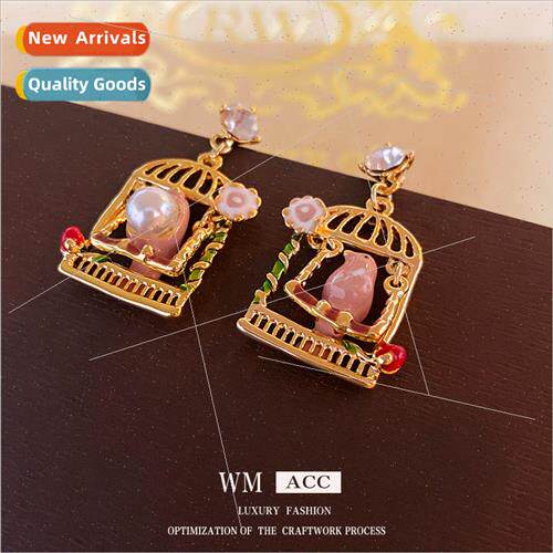925 silver needle small birdcage pearl earrings earrings new