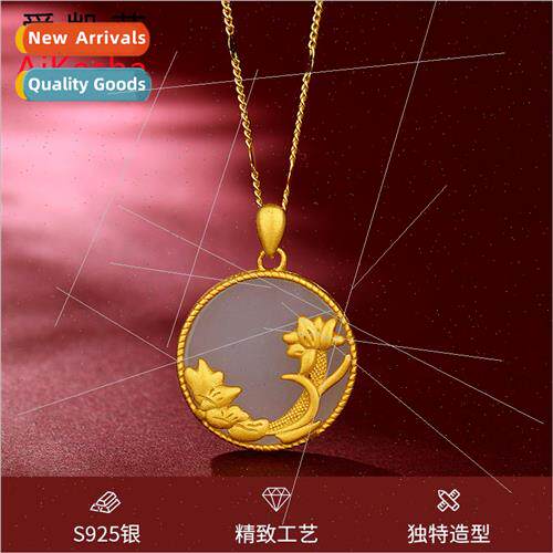 New gold field whe chalcedony lotus necklace ladies fashion