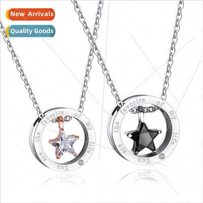 Korea jewelry tanium steel star circle couple necklace mini