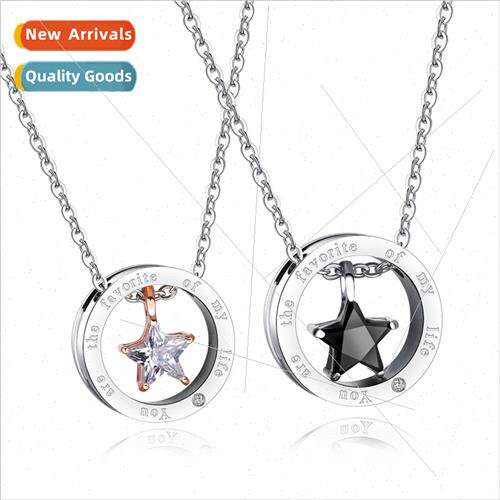 Korea jewelry tanium steel star circle couple necklace mini