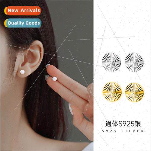 925 silver simple car flower laser round earrings female nic
