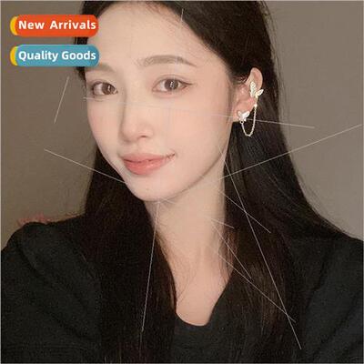 mple super-flash rhinestone butterfly earrings ear bone clip