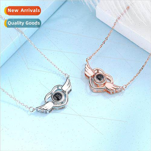 Angel wings projection necklace women 100 language I love yo