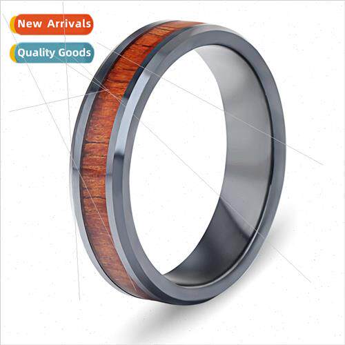 Europe ins retro minimalist 6MM black wood grain ring couple