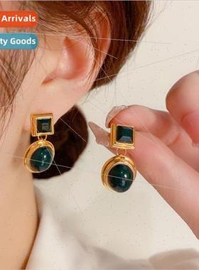 s925 silver needle retro geometric square earrings fashion s