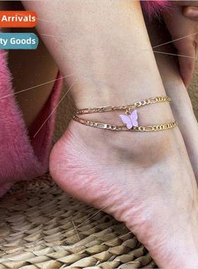 x Colors Butterfly Anklet Set Two Pack Chain Anklets