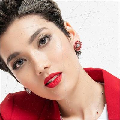 s925 silver pin vintage bohemian floral red petal ethnic ear