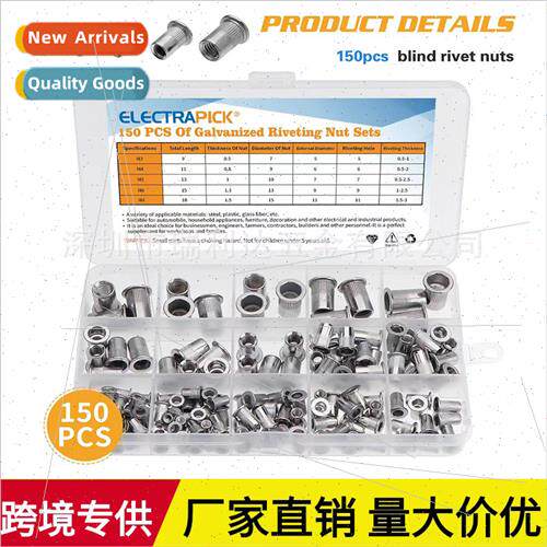 150pcs zinc plated rivet nut flat head striped screw cap riv