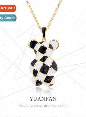 925 silver necklace female ins fashion black whe checkerboar