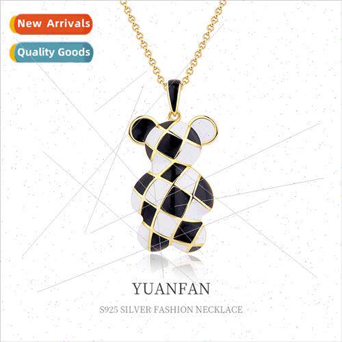 925 silver necklace female ins fashion black whe checkerboar
