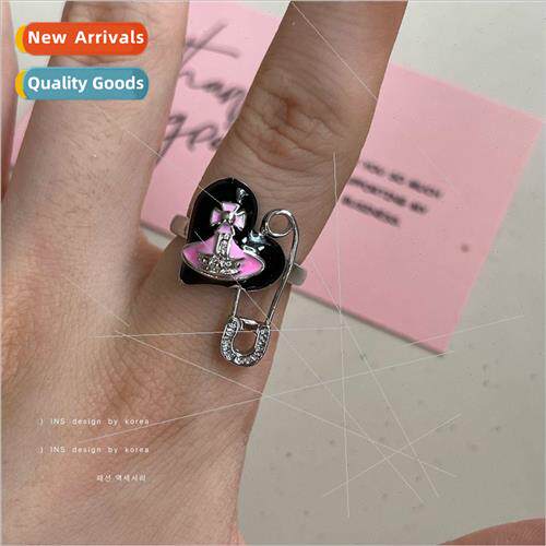 Black Pink Heart Ring Sweet Cool Ring Women Paperclip Open F