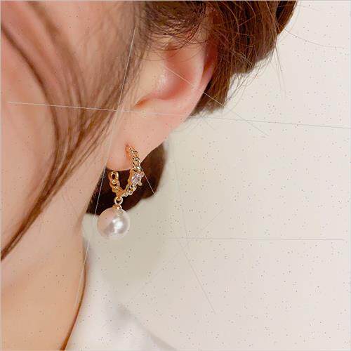 Korea AB pearl heart earrings s925 silver pin fashion niche