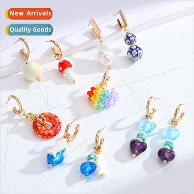 ins glazed ceramic pendant geometric asymmetrical earrings w