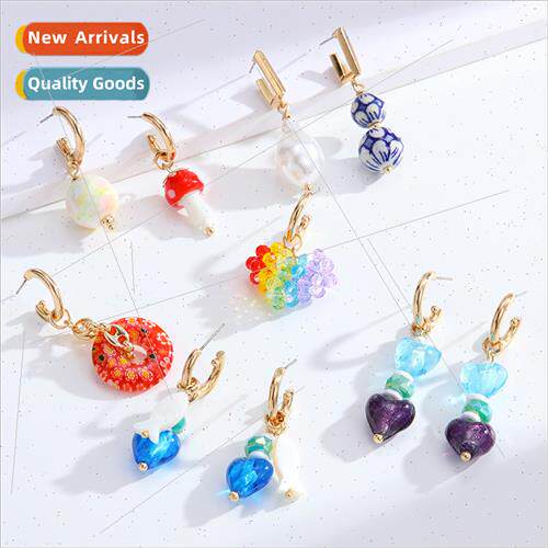 ins glazed ceramic pendant geometric asymmetrical earrings w