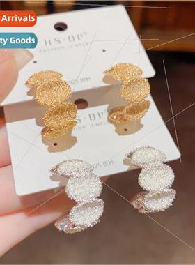 Fashion metal frosted C earrings female s925 silver pin simp